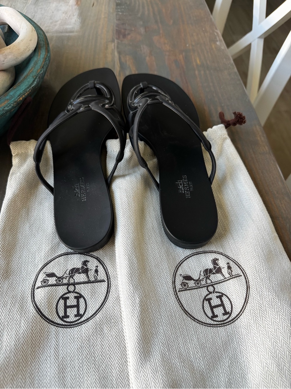 Hermes Egerie Thong Sandals Black EU 40 US 9 - Picture 2 of 4